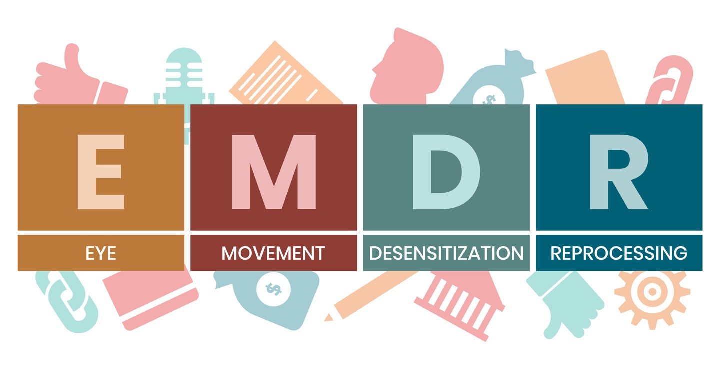 EMDR infographic explaining Eye Movement Desensitization and Reprocessing therapy for trauma